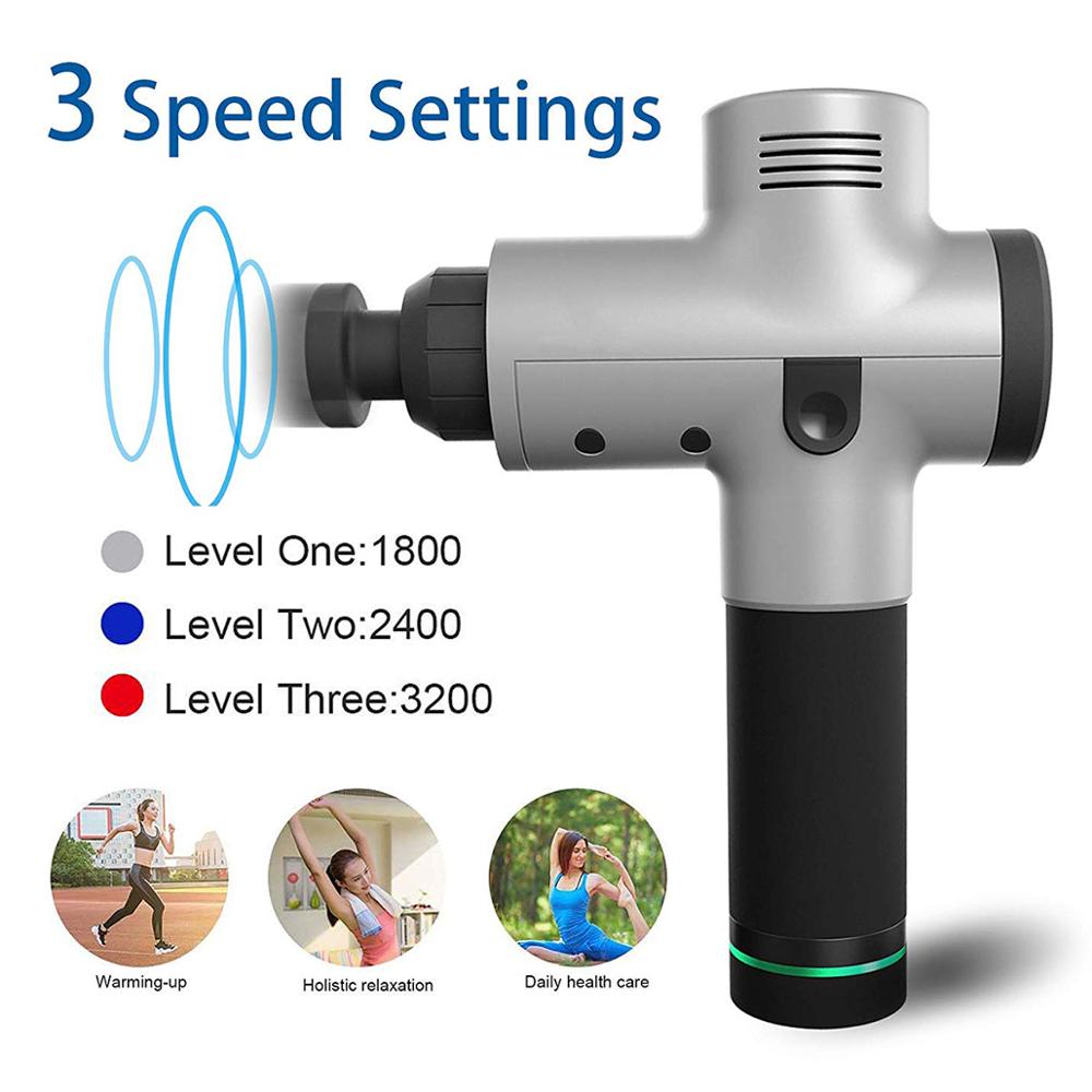 With three customizable speeds, our Muscle Massage Gun allows you to tailor your recovery experience to your specific needs, whether you prefer a gentle massage for relaxation, a moderate intensity for muscle relief, or a high-speed option for deep tissue penetration, ensuring optimal comfort and effectiveness every time